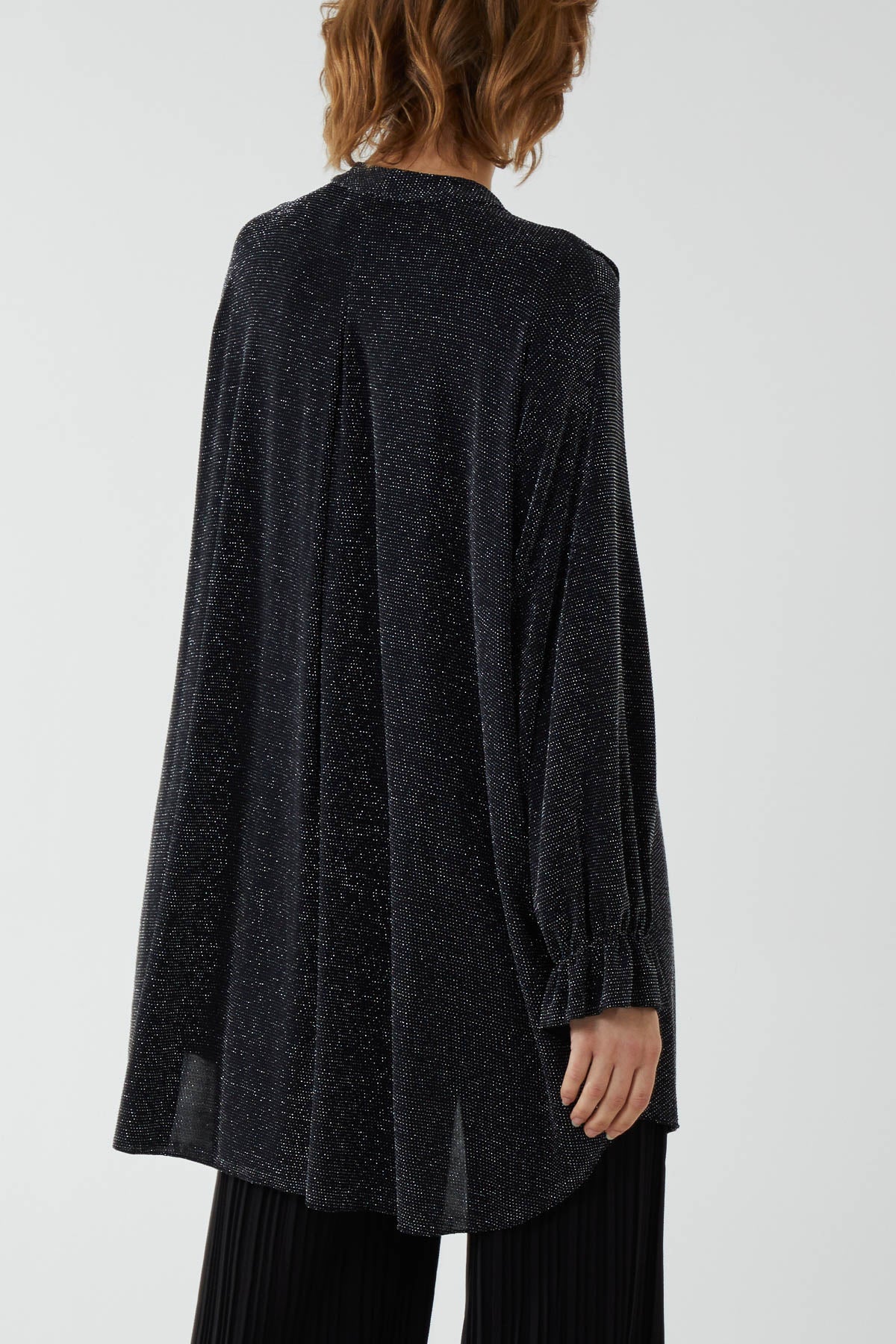 Glitter Lurex Ruffle Flounce Button Blouse TOPMF2 WearAll