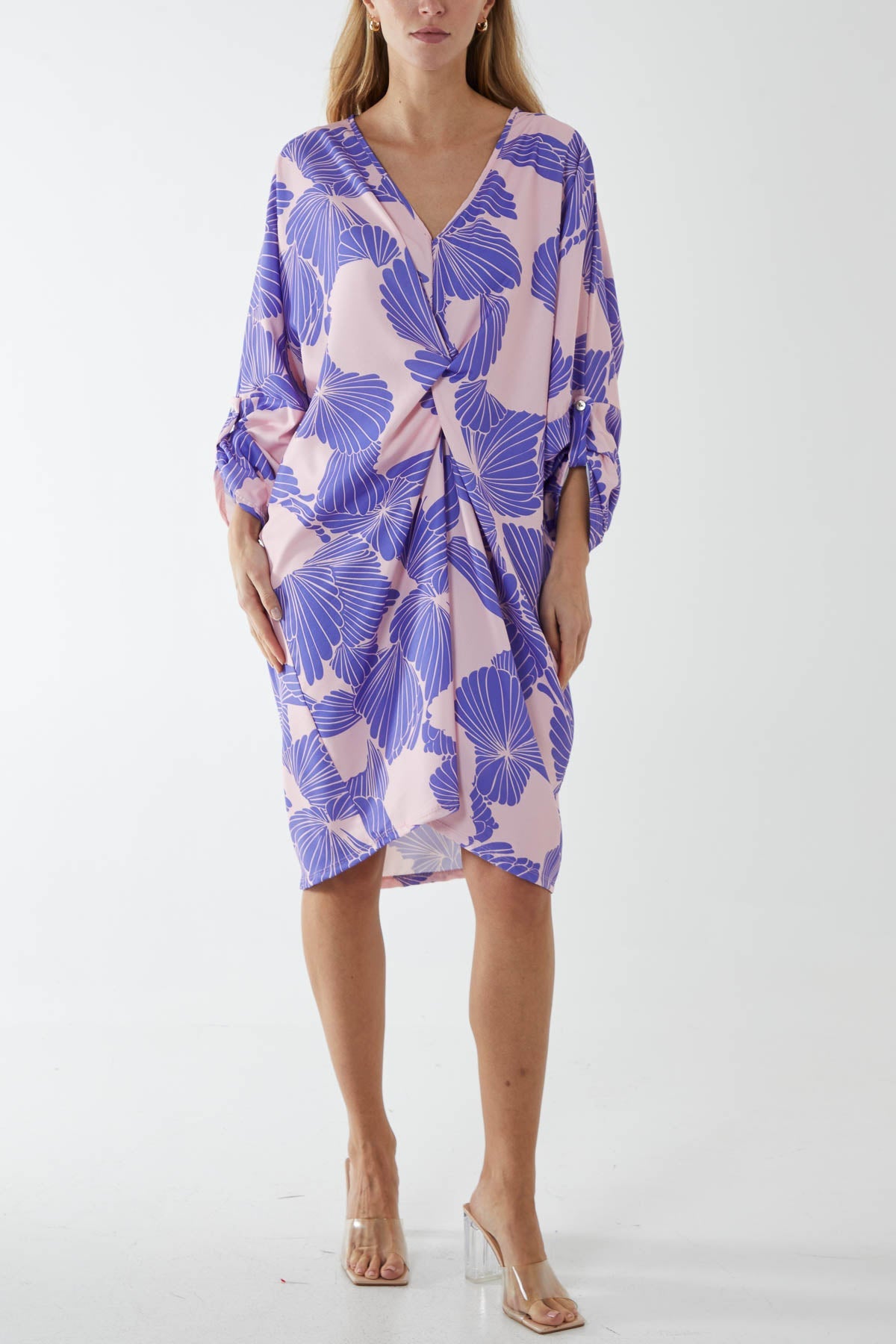 Floral Twisted Front Midi Dress Dress WearAll Lilac One Size