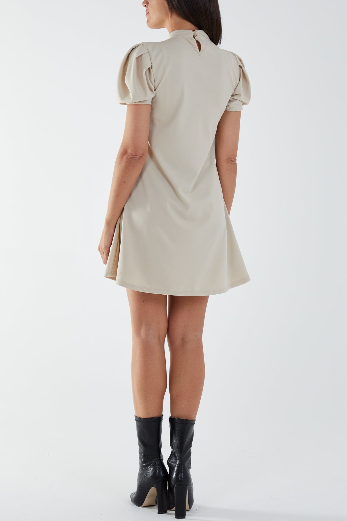 High Neck Puff Sleeve Mini Shift Dress DMF2 WearAll