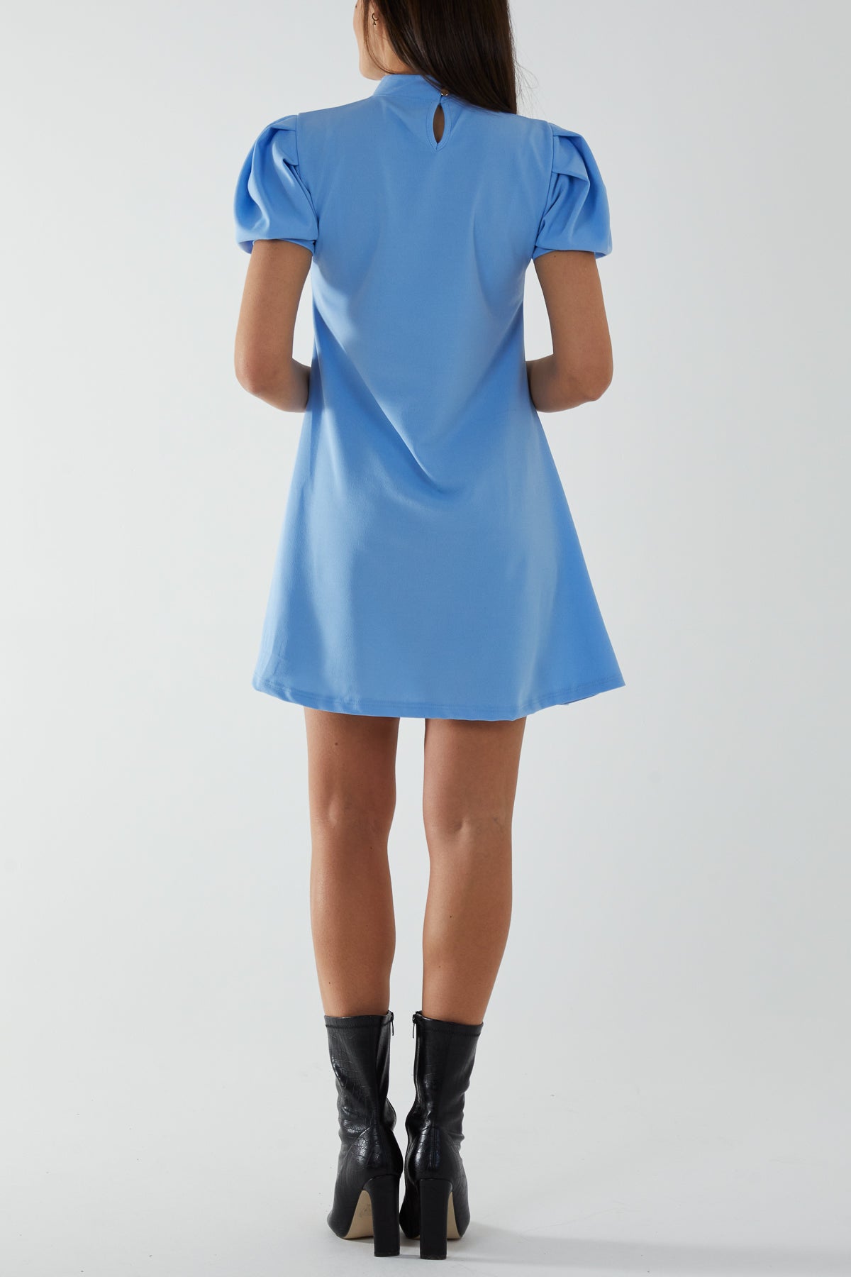 High Neck Puff Sleeve Mini Shift Dress DMF2 WearAll