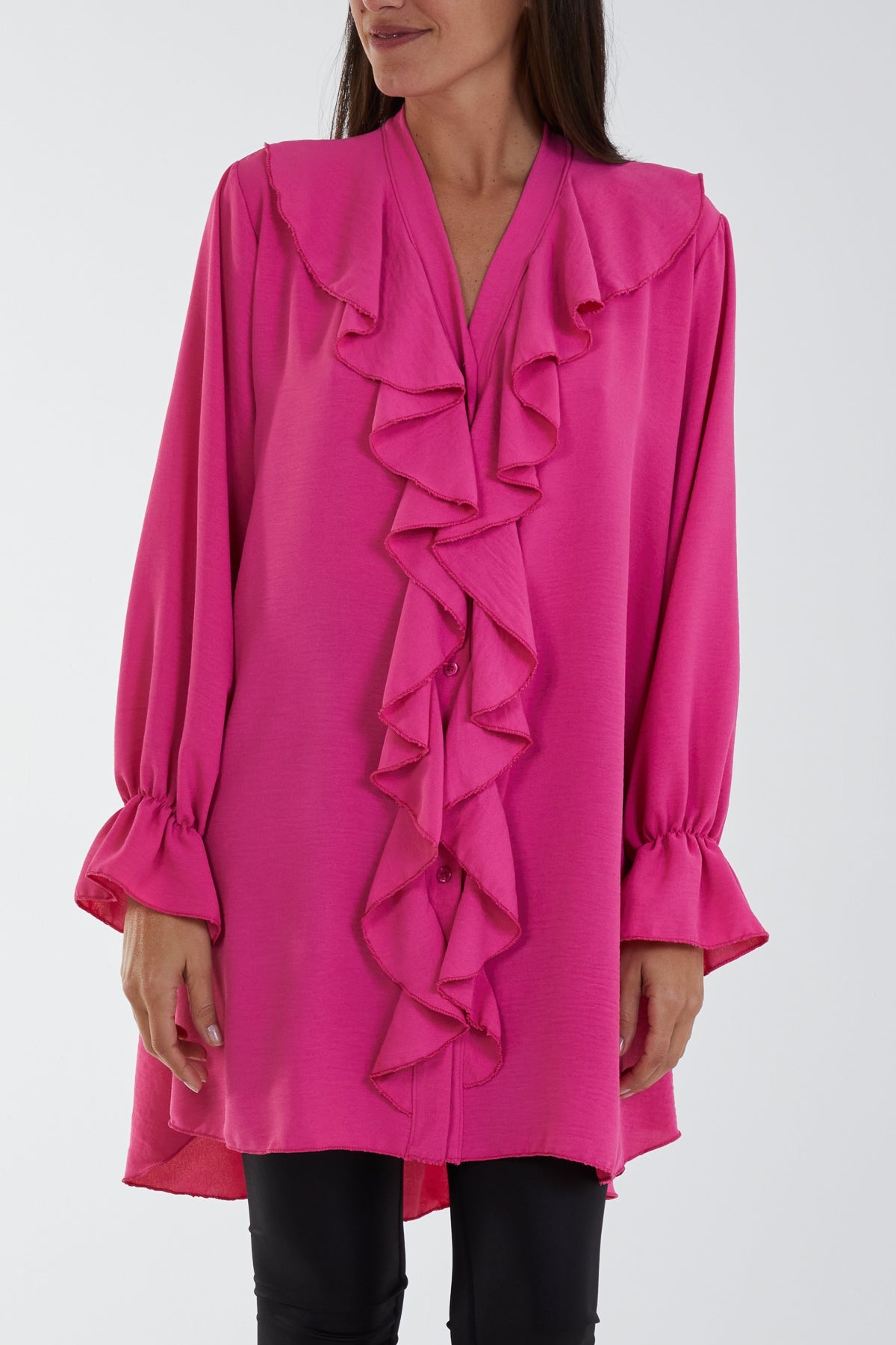 Flounce Poly Crepe Oversized Shirt TOPMF2 WearAll Hot Pink One Size