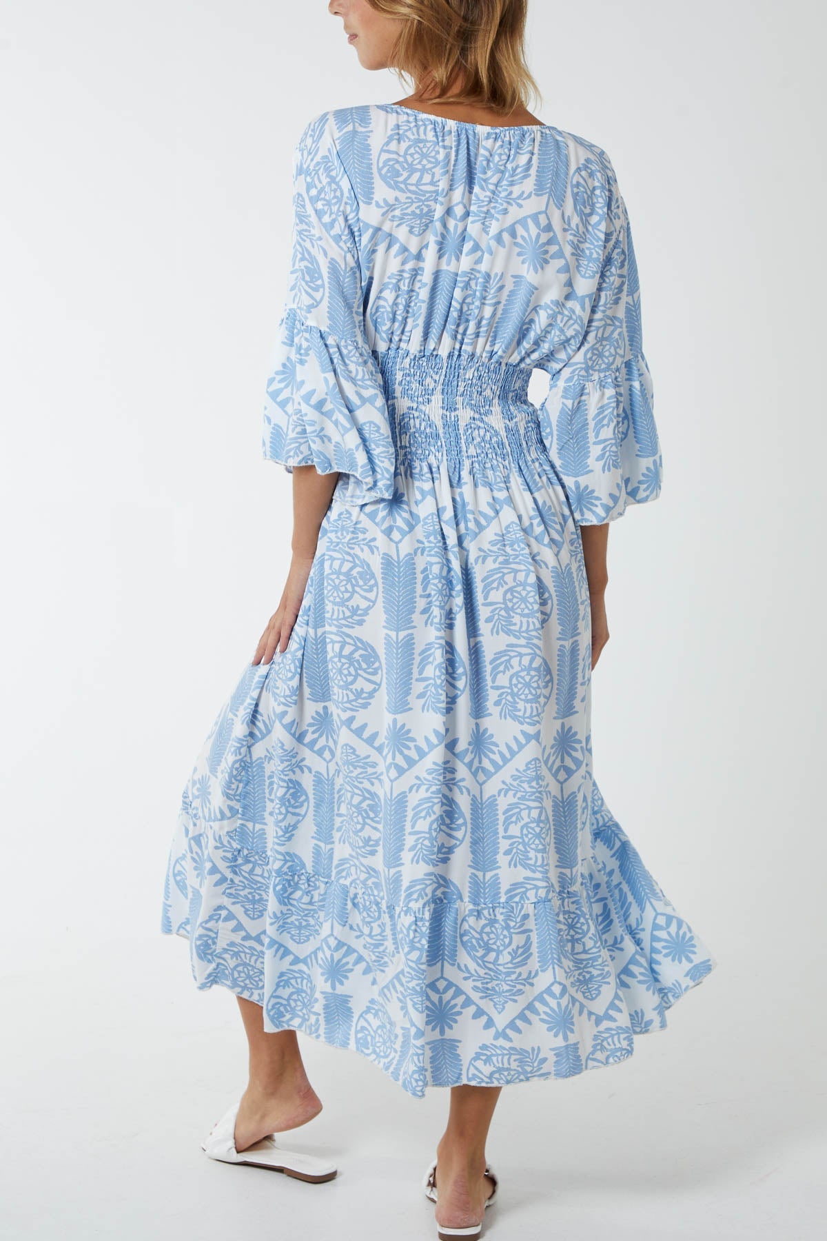 Baroque Floral Shirred Midi Dress DMF2 WearAll