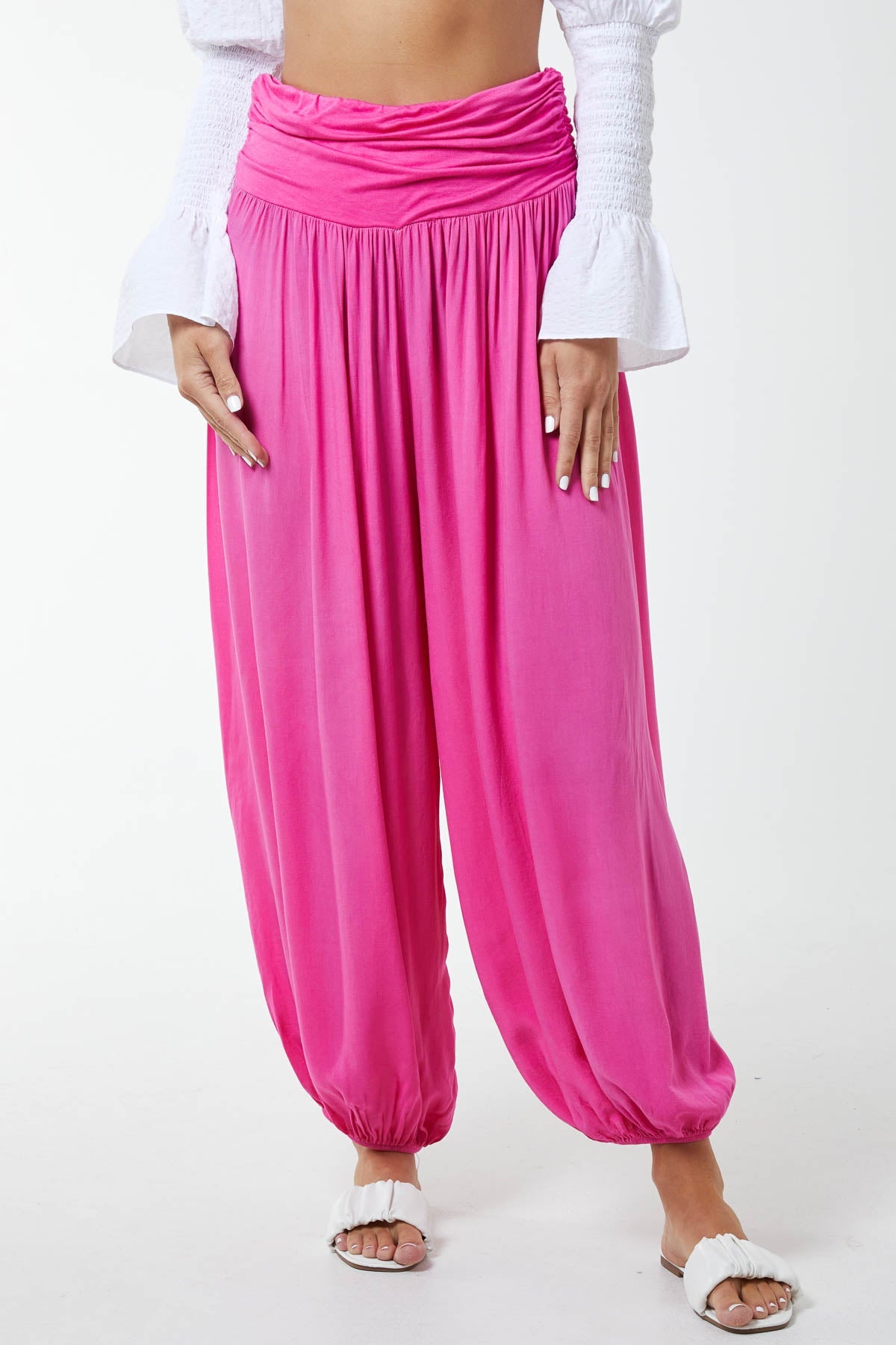 Harem Jersey Waistband Trousers TRS1 WearAll Fuchsia One Size