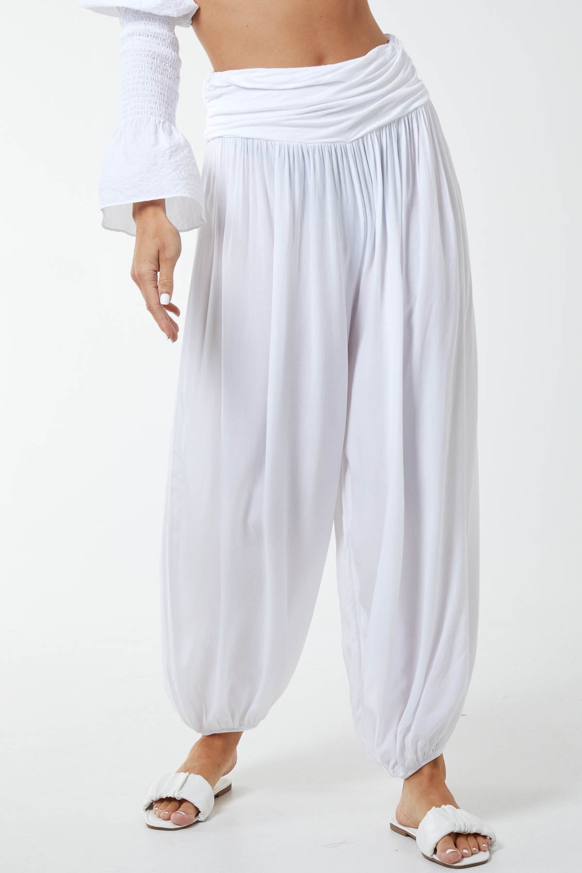 Harem Jersey Waistband Trousers TRS1 WearAll White One Size