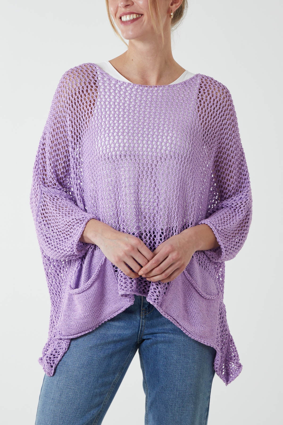 Two Pocket Crochet Blouse TOPMF2 WearAll Lilac One Size