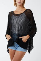 Two Pocket Crochet Blouse TOPMF2 WearAll Black One Size