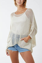 Two Pocket Crochet Blouse TOPMF2 WearAll Cream One Size