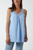 Lace Cami V Neck Top Tops WearAll Light Blue One Size