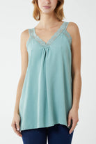 Lace Cami V Neck Top Tops WearAll Sage One Size