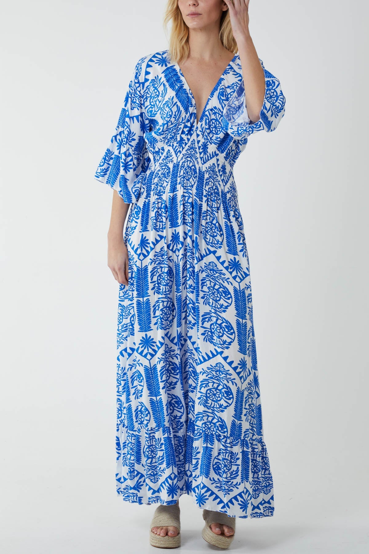 Baroque Shirred Bodice Maxi Dress Dresses WearAll Royal Blue One Size