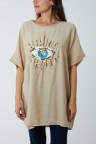 Sequin Evil Eye Short Sleeve Dress DMF2 WearAll Stone One Size