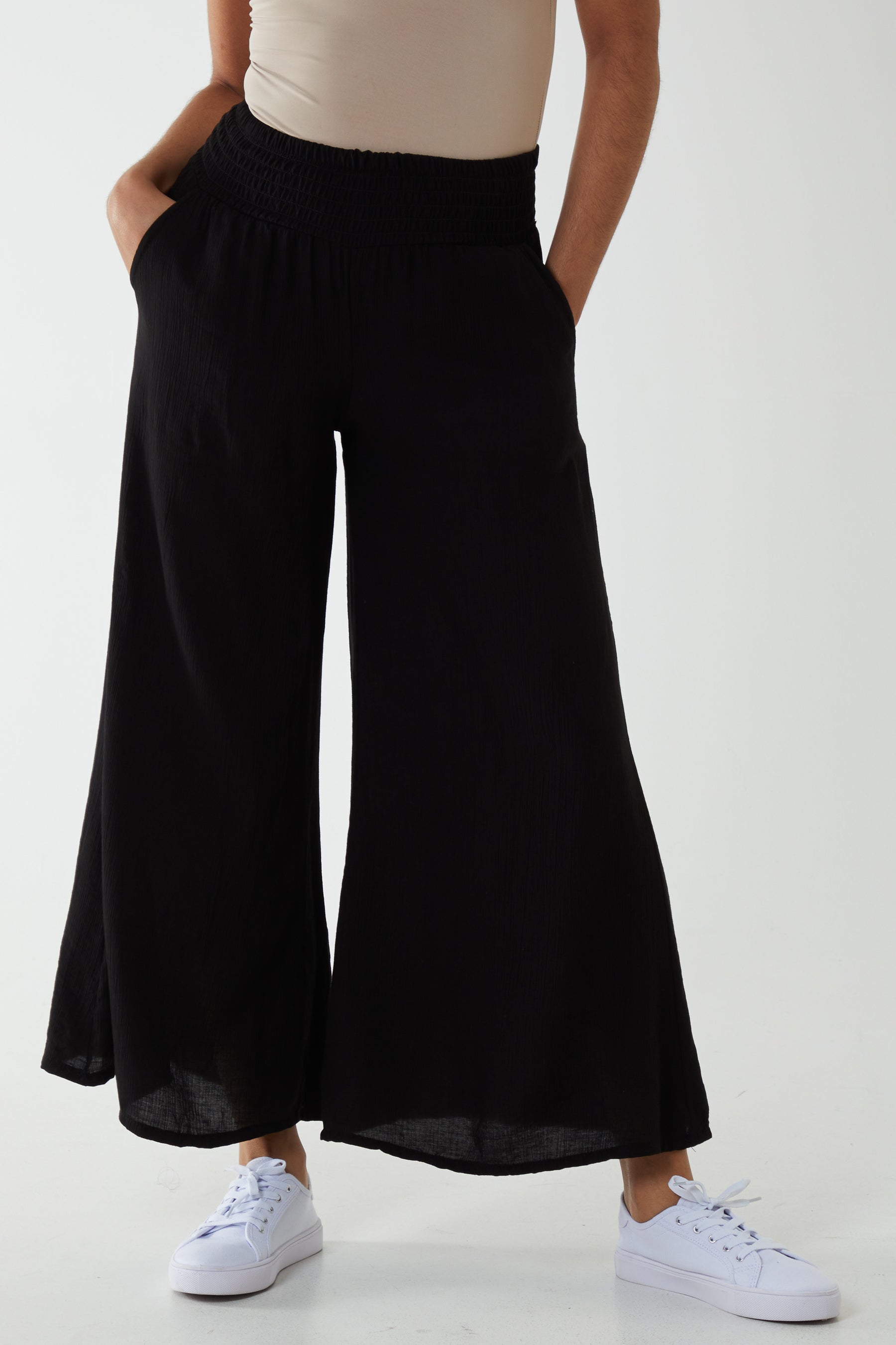 Crinkle Shirred Waist Trousers Trousers WearAll