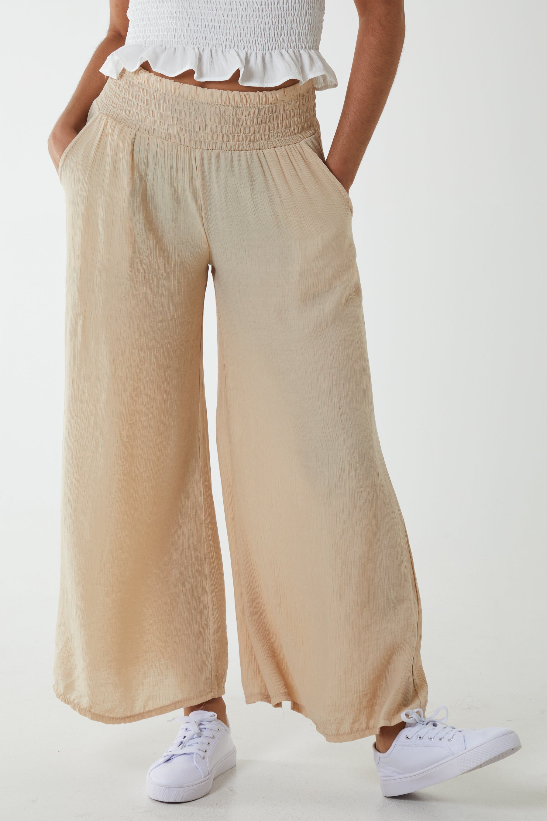 Crinkle Shirred Waist Trousers Trousers WearAll Stone One Size