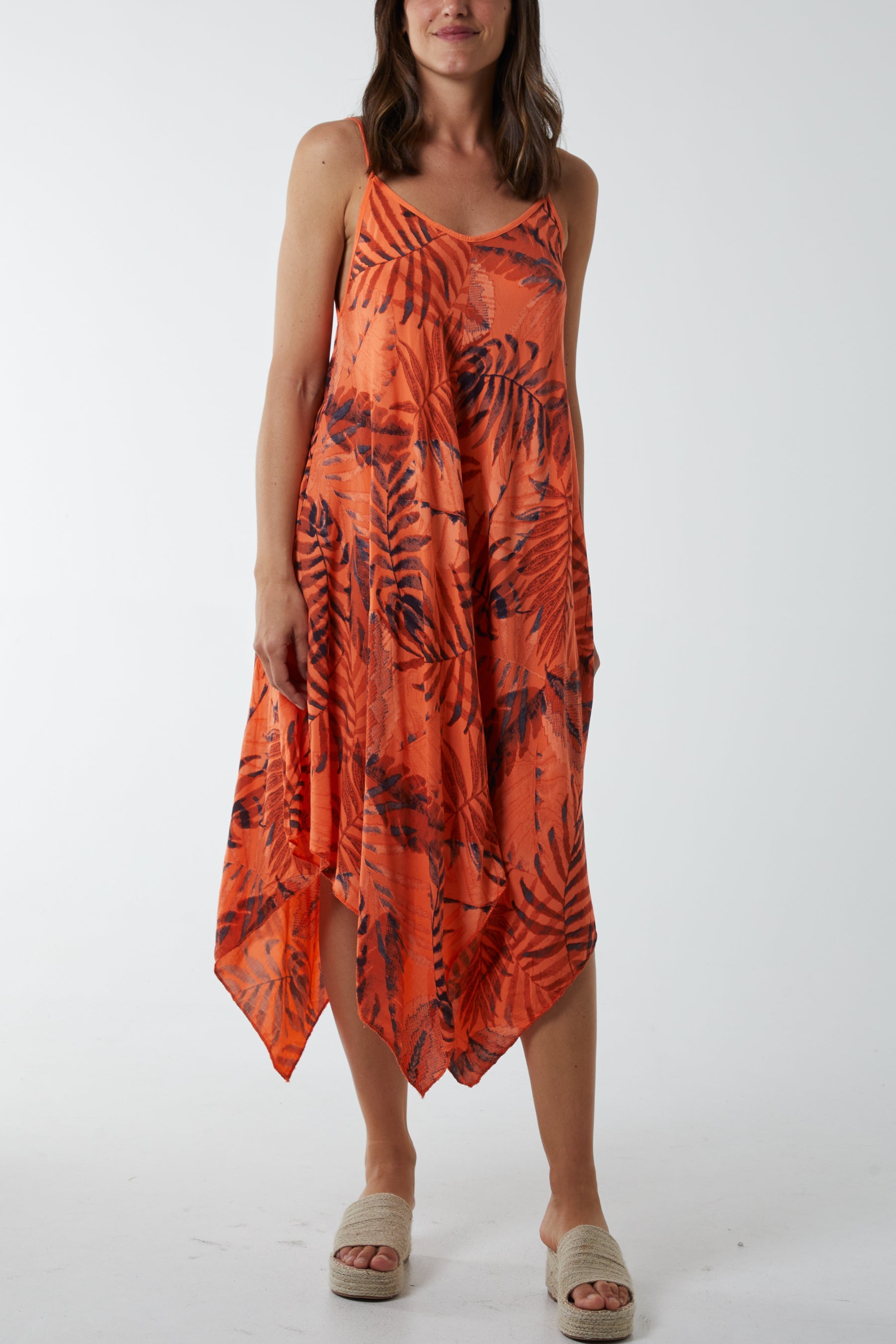 Palm Leaves Hanky Hem Dress DMF2 WearAll Orange One Size