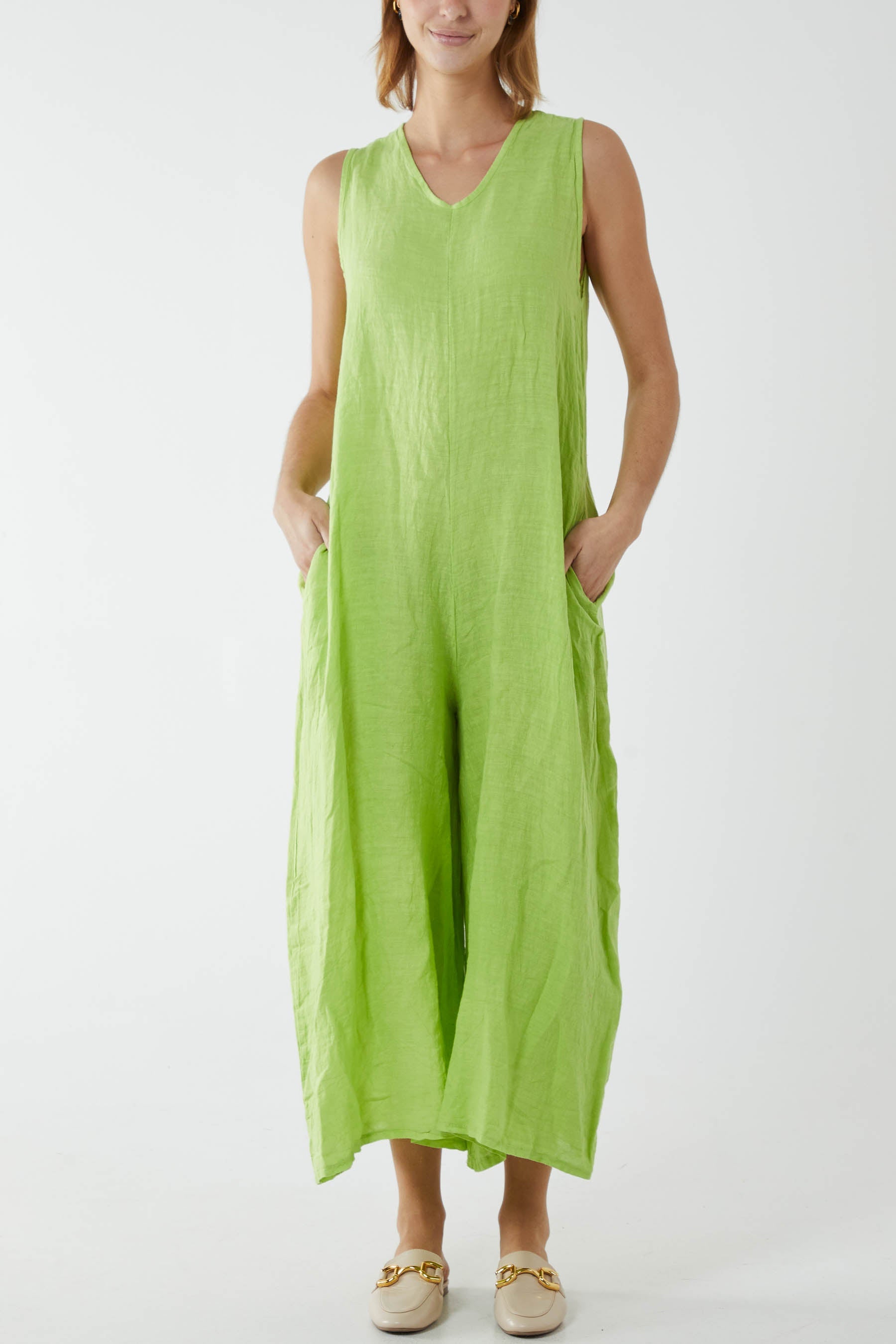 Linen Sleeveless Jumpsuit Jumpsuit WearAll Lime One Size
