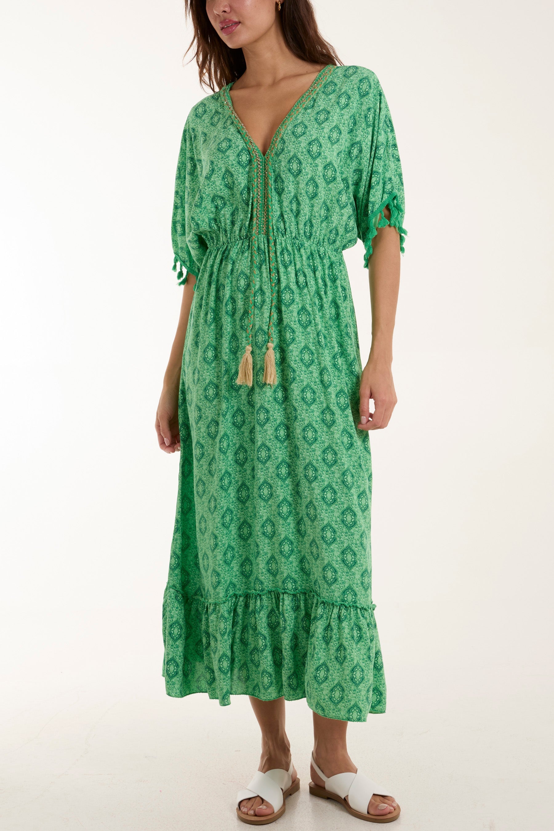 Baroque Floral Tassel Dress Dresses WearAll Jade One Size