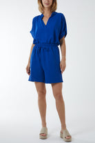 V-Neck Top and Shorts Co-Ord Set Co-Ords WearAll Royal Blue One Size