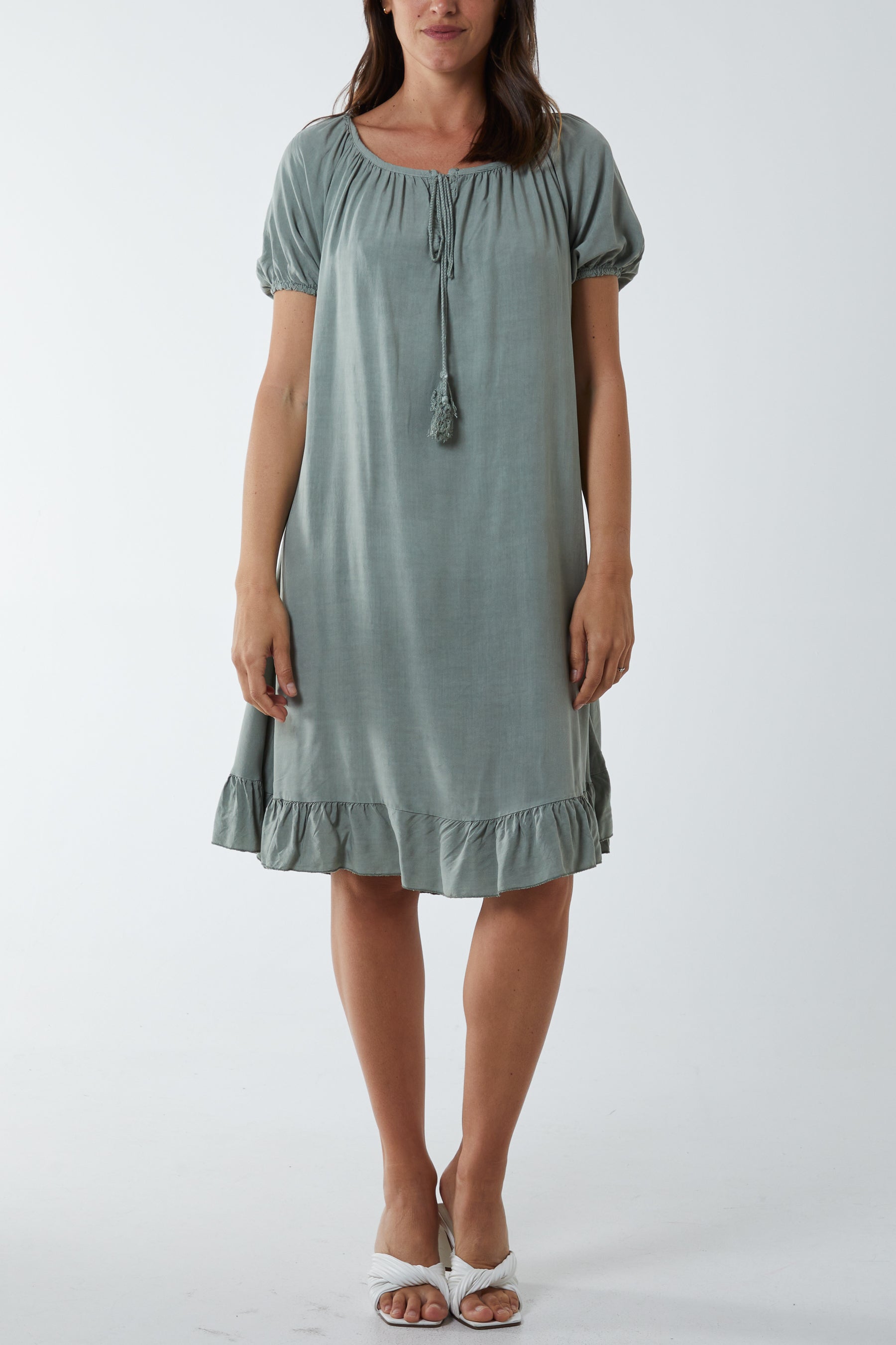 Gypsy Tie Front Midi Dress Dresses WearAll Khaki One Size