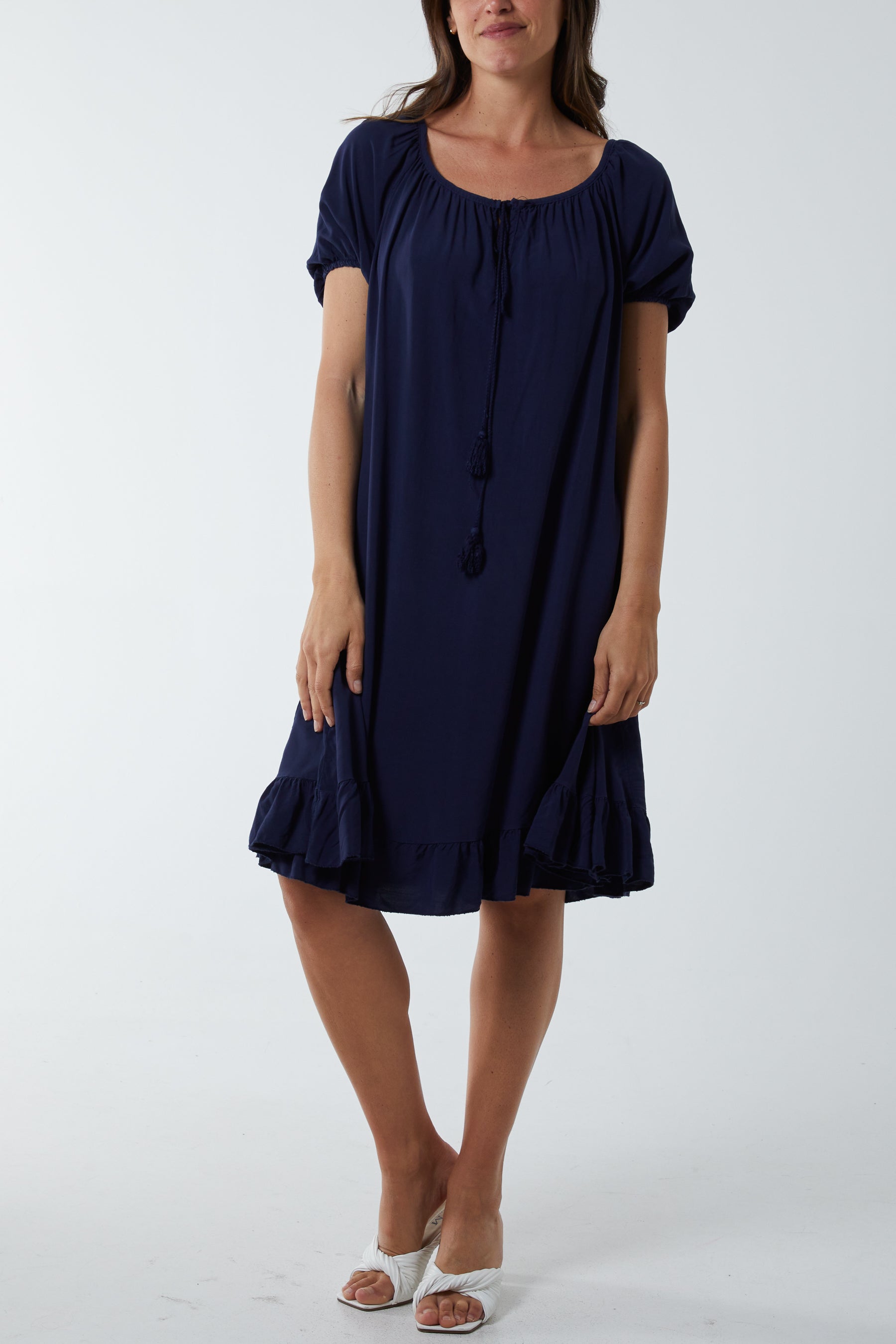 Gypsy Tie Front Midi Dress Dresses WearAll Navy One Size