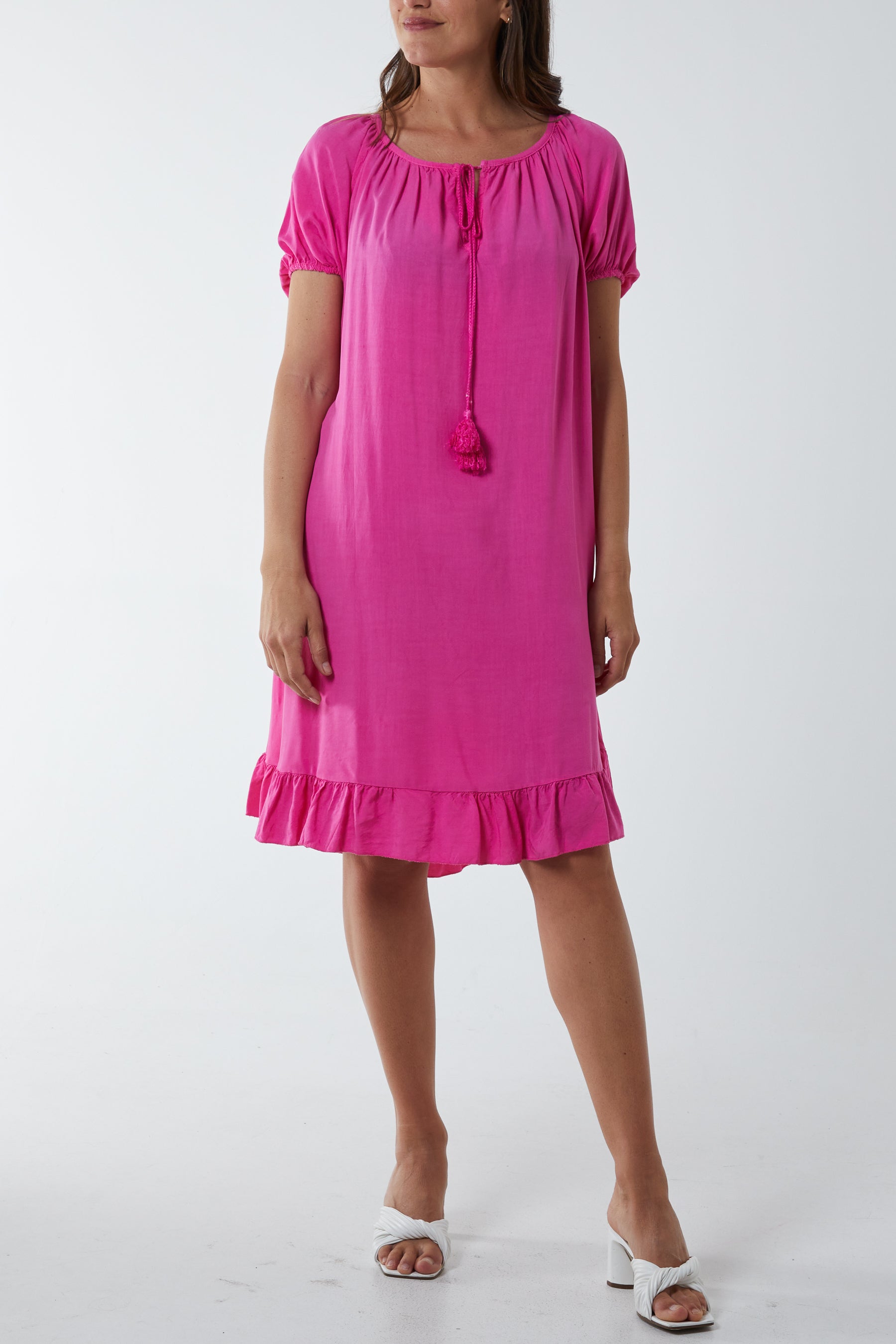 Gypsy Tie Front Midi Dress Dresses WearAll Hot Pink One Size