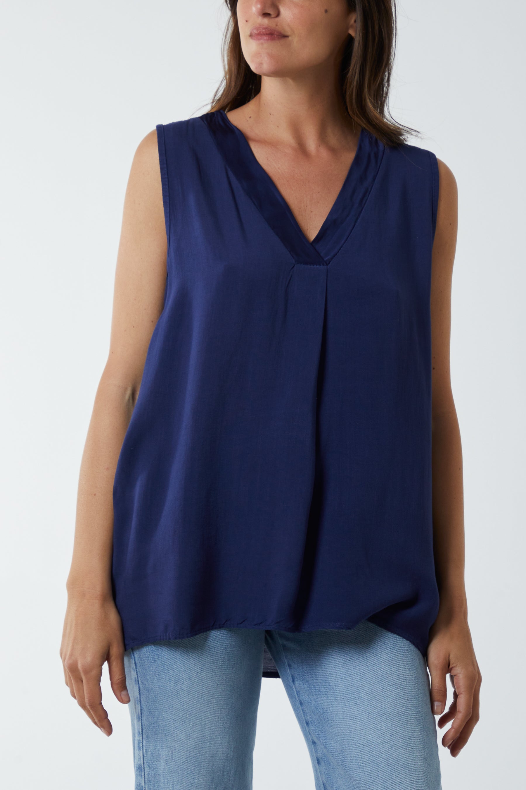 Kiwi Collar Satin Trim Vest TOPMF2 WearAll Navy One Size