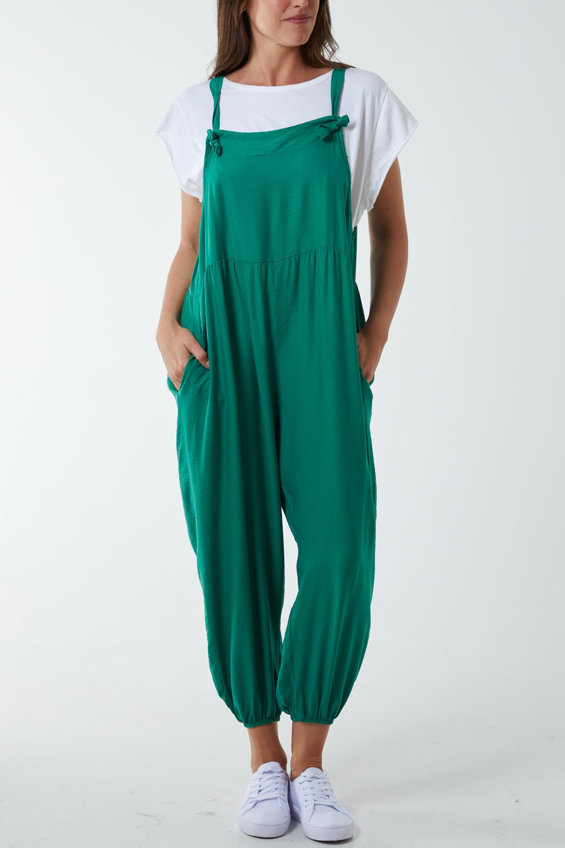 Pocket Crepe Satin Dungarees Dungarees WearAll Jade One Size
