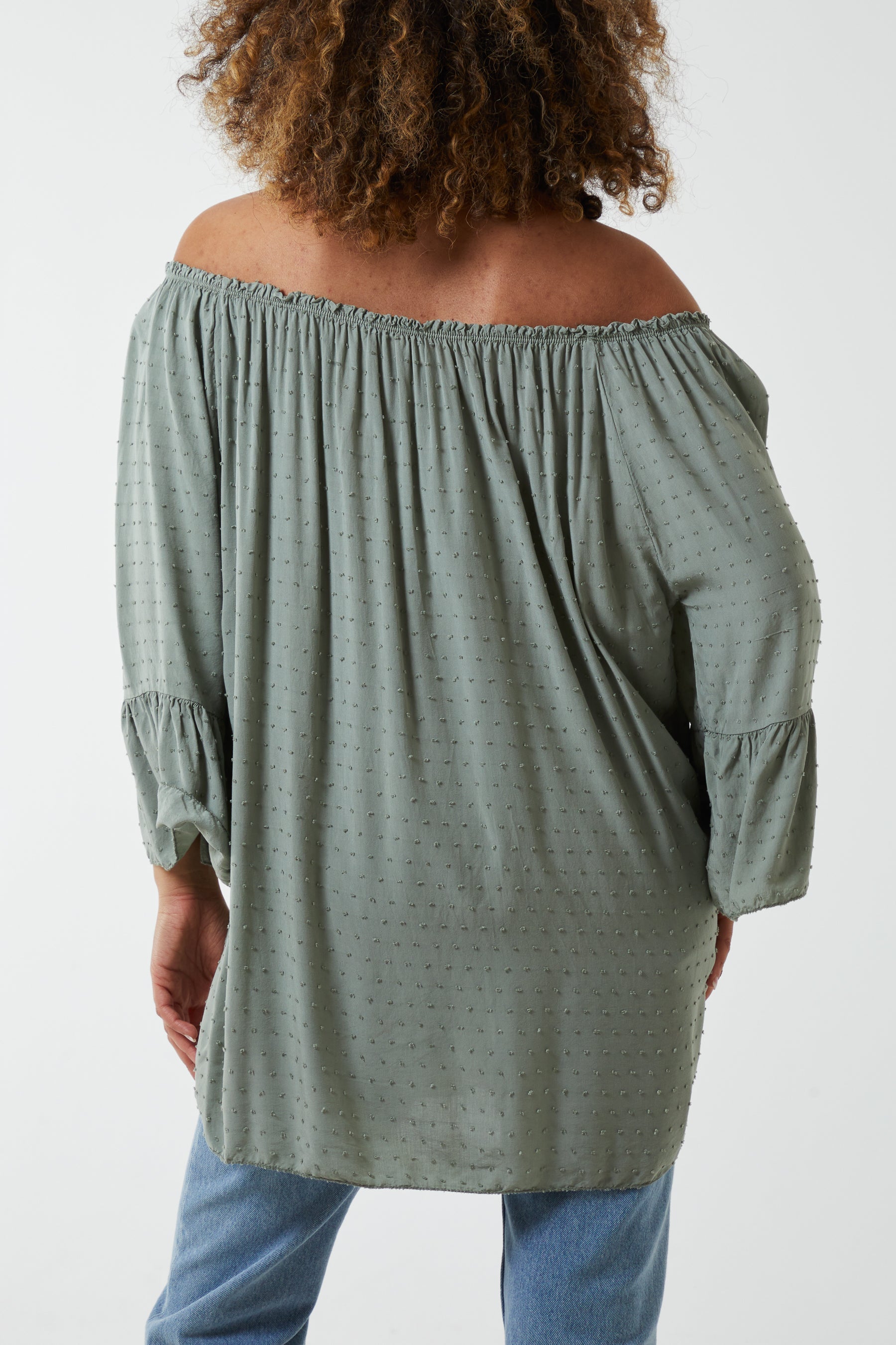 Dobby Fabric Bardot Blouse Blouses WearAll