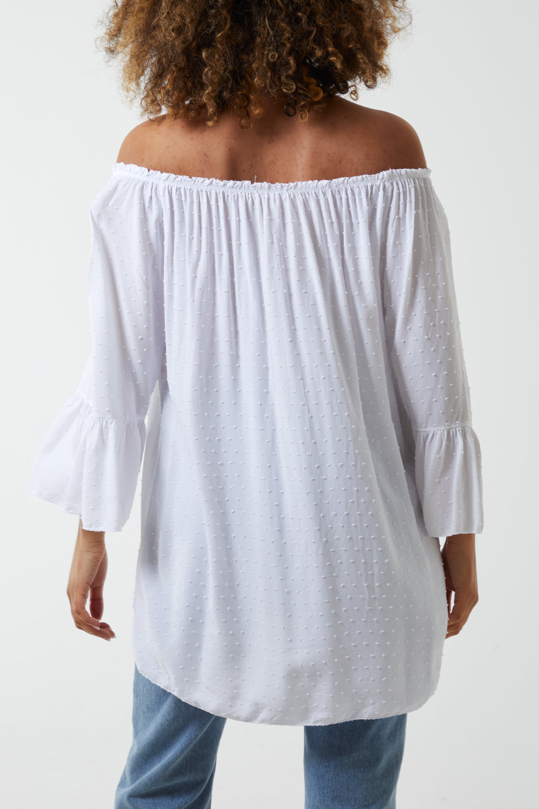 Dobby Fabric Bardot Blouse Blouses WearAll