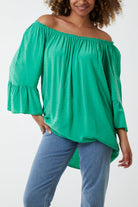 Dobby Fabric Bardot Blouse Blouses WearAll Jade One Sizesize