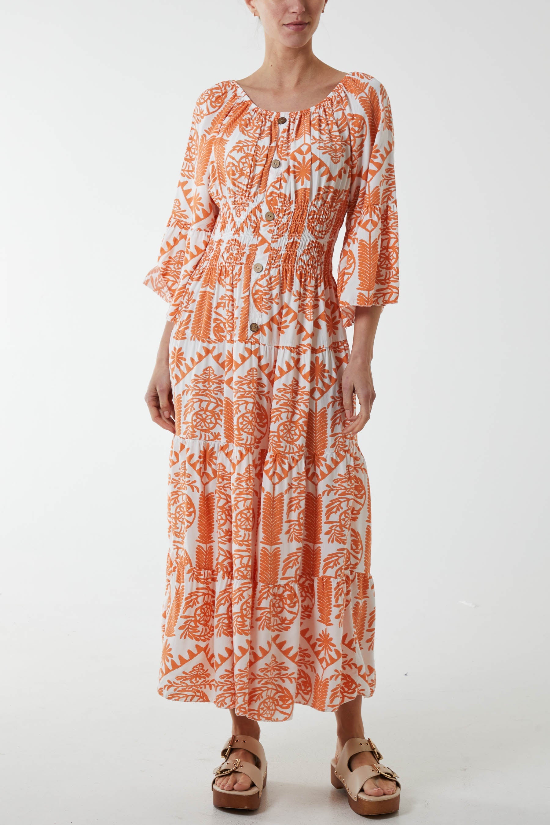 Gypsy Barot Baroque Button Dress Dresses WearAll Orange One Size