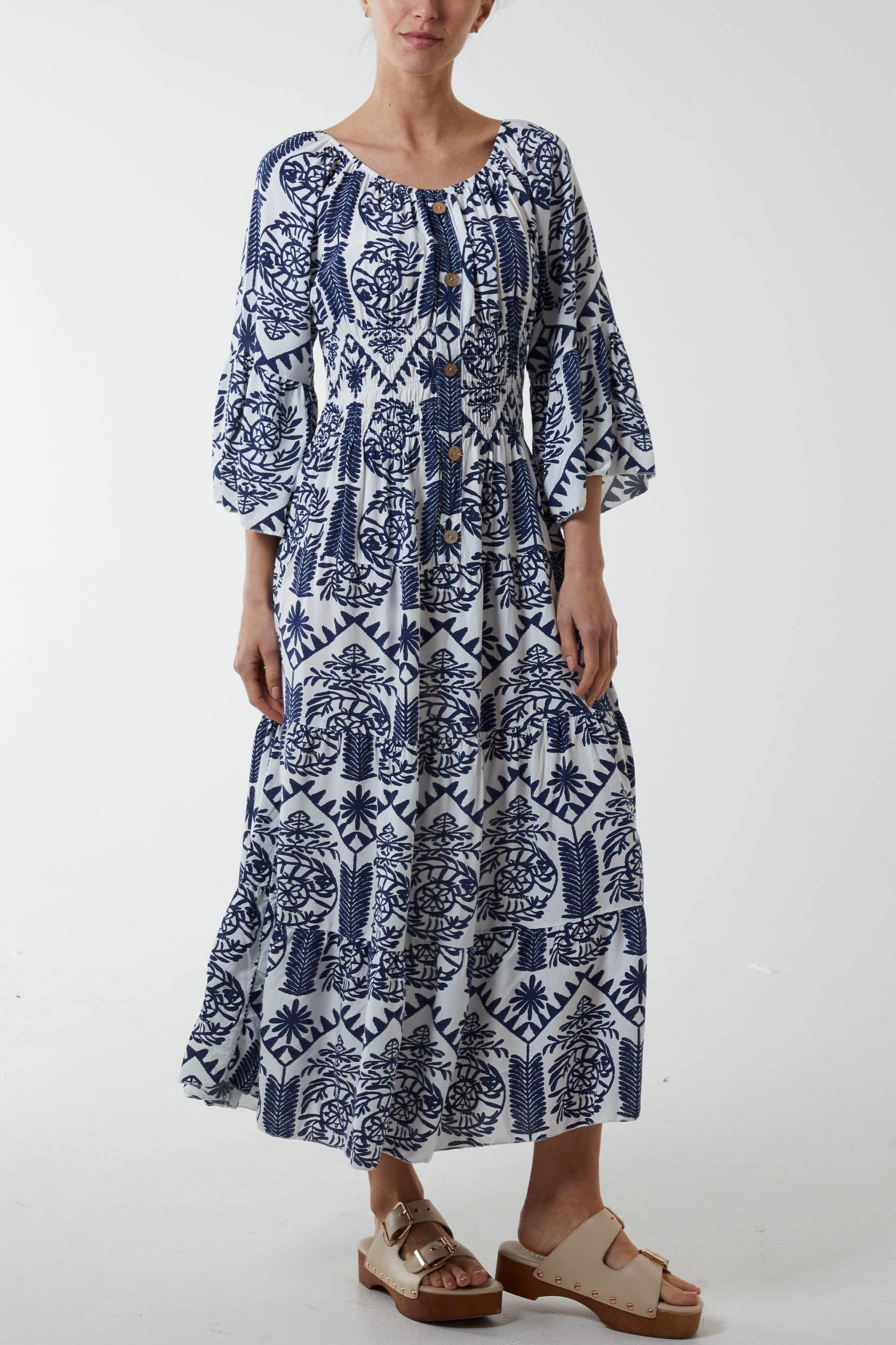 Gypsy Barot Baroque Button Dress Dresses WearAll Navy One Size