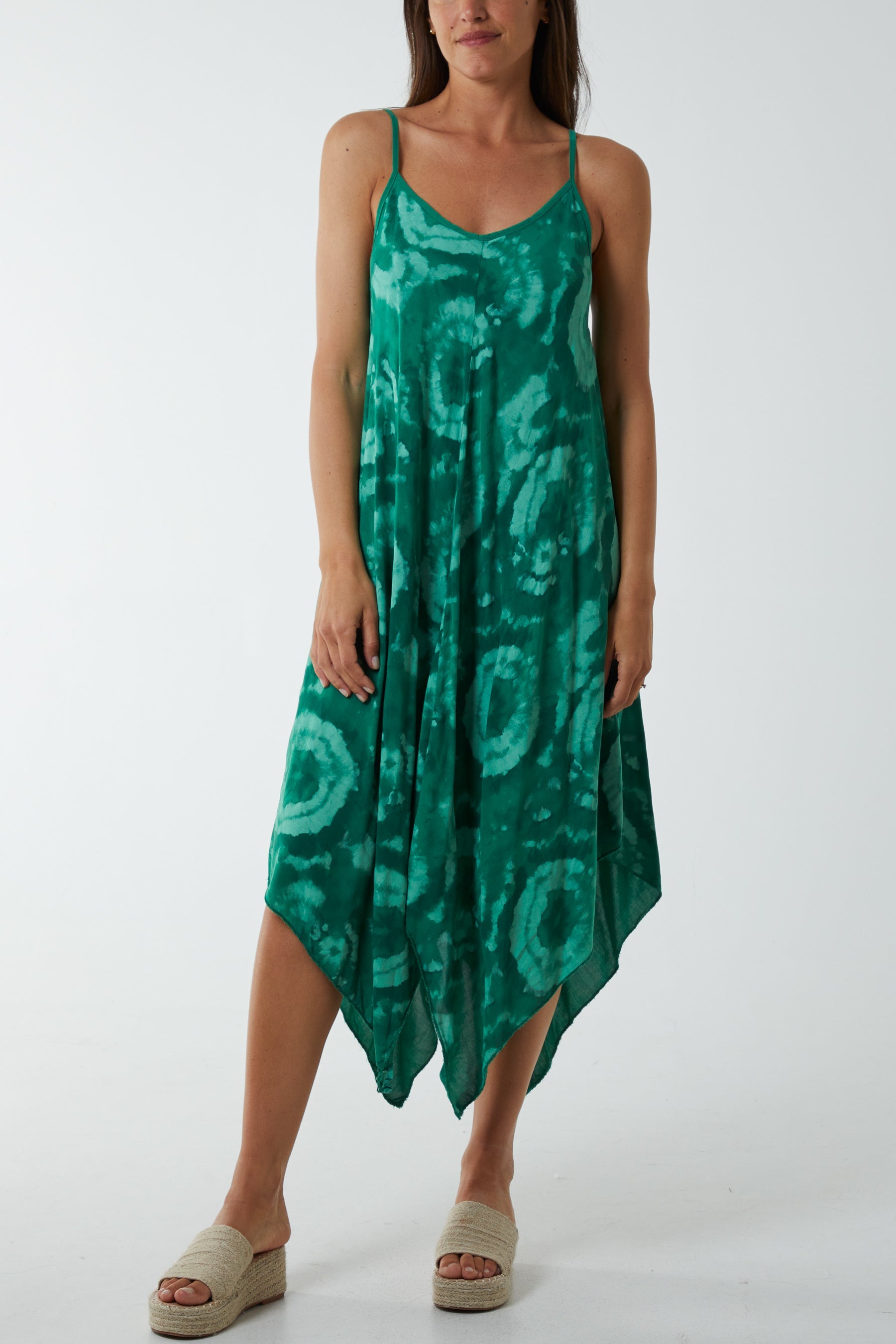 Hanky Hem Tie Dye Cami Dress Dresses WearAll Jade One Size