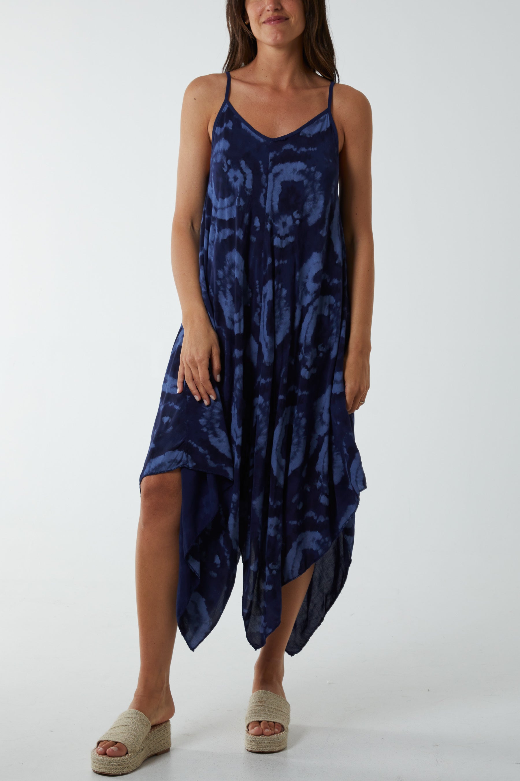 Hanky Hem Tie Dye Cami Dress Dresses WearAll Navy One Size