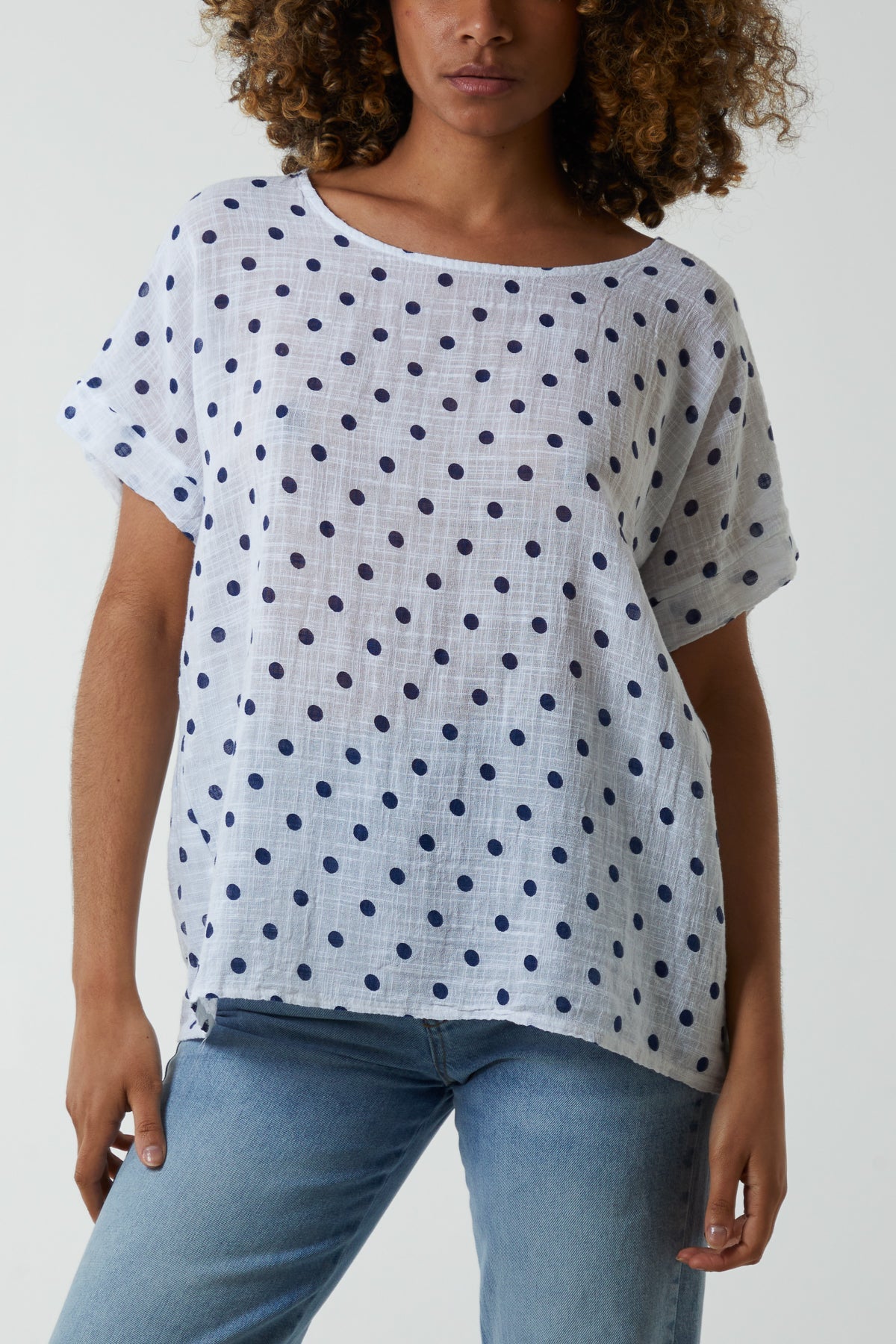 Polka Dot Short Sleeve Top Tops WearAll White One Size