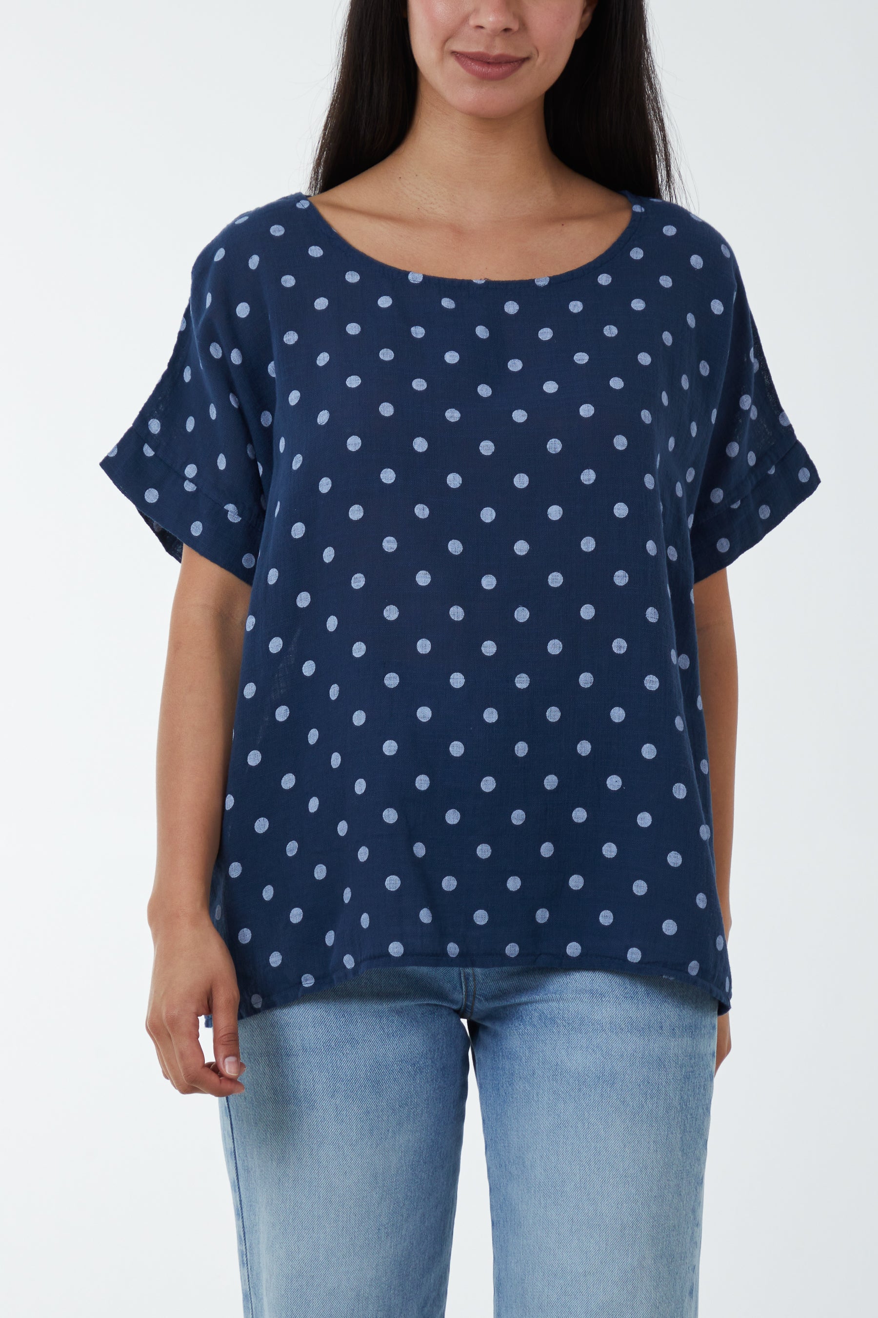 Polka Dot Short Sleeve Top Tops WearAll Navy One Size