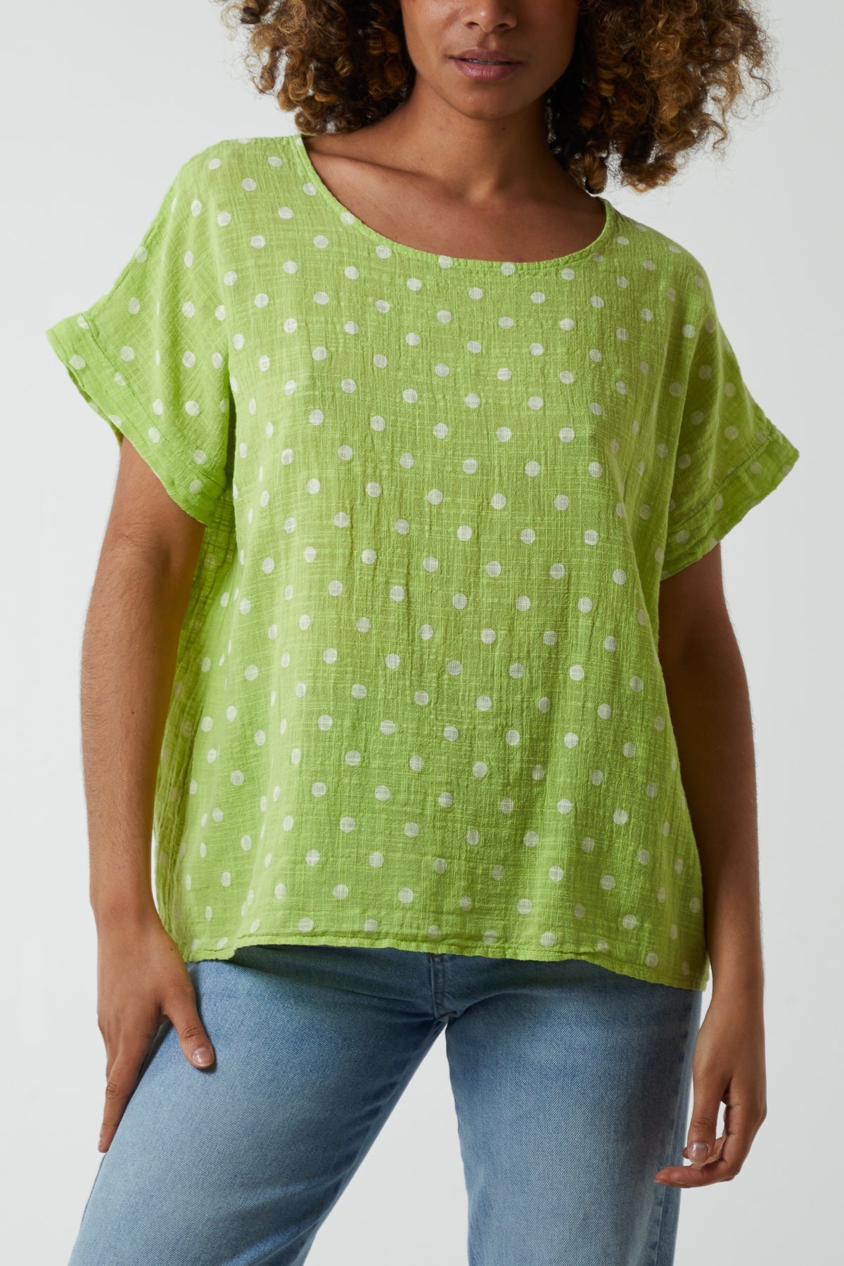 Polka Dot Short Sleeve Top Tops WearAll Apple Green One Size