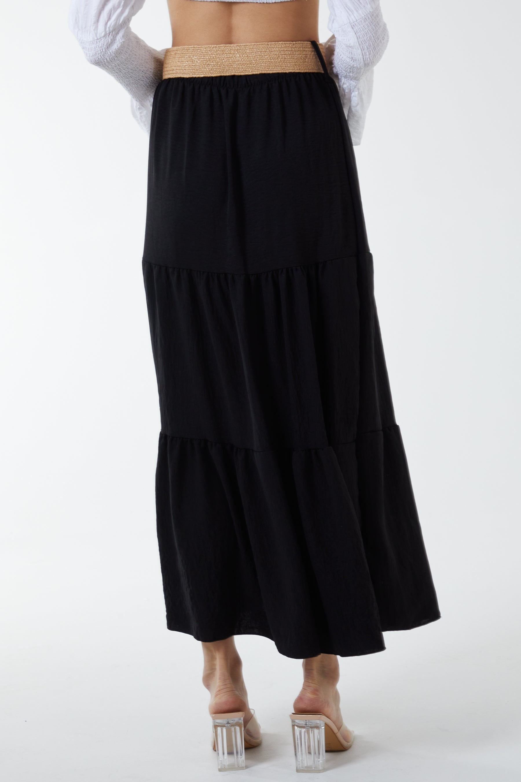 Belted Tiered Maxi Skirt Skirts WearAll