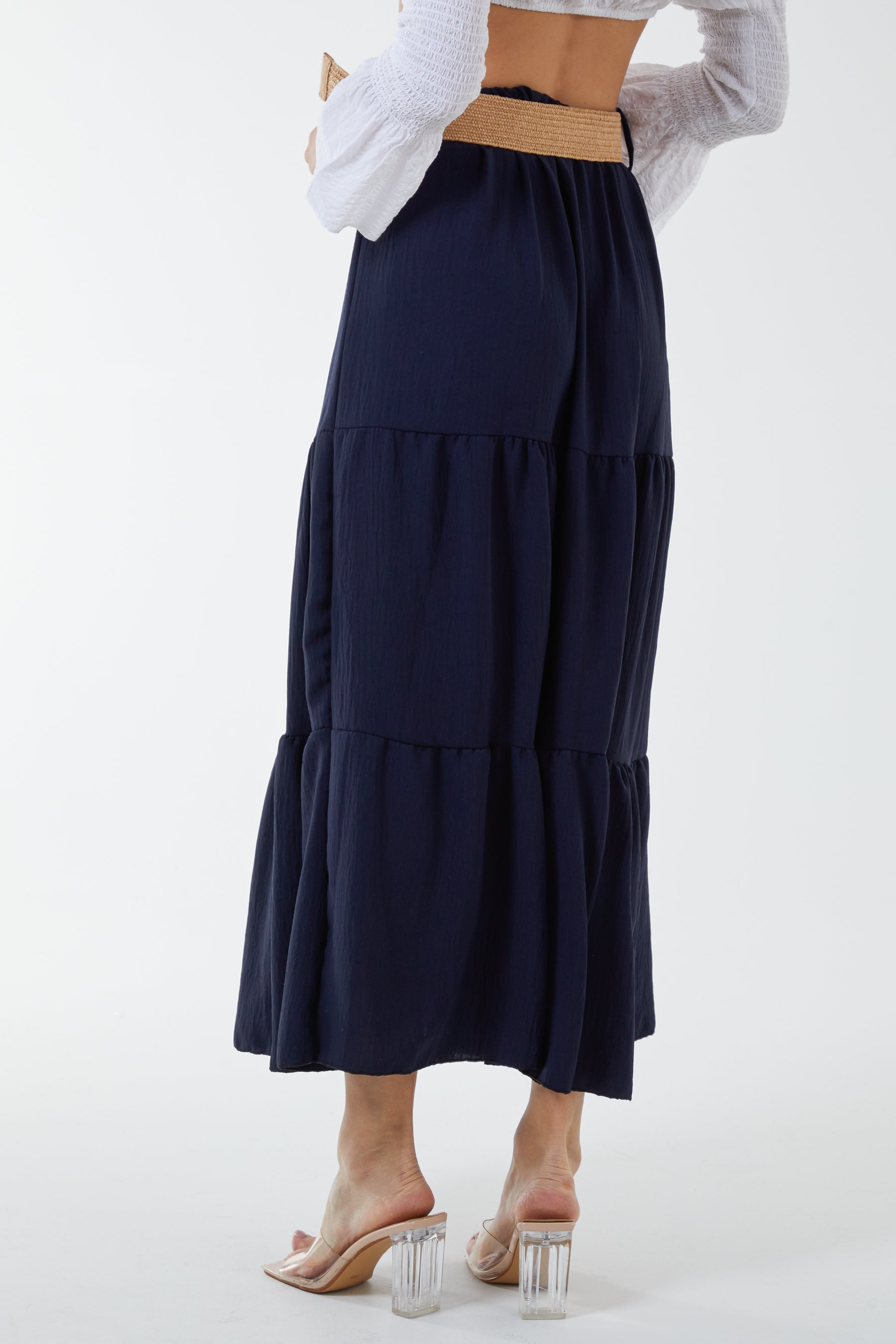 Belted Tiered Maxi Skirt Skirts WearAll