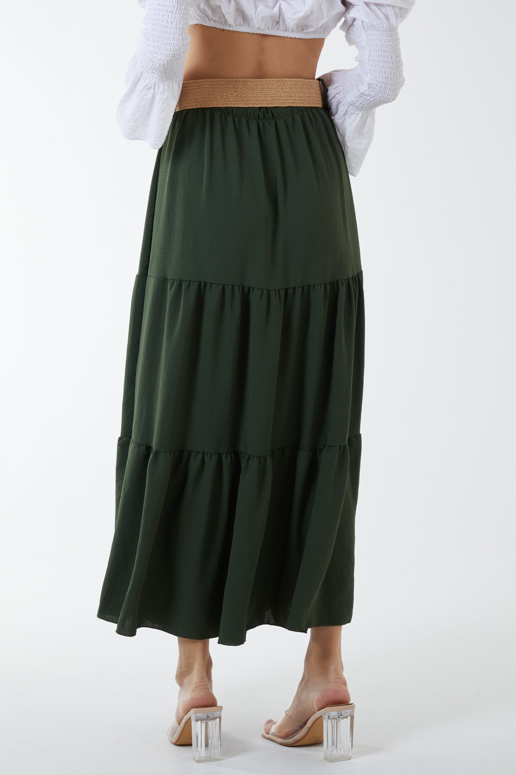 Belted Tiered Maxi Skirt Skirts WearAll