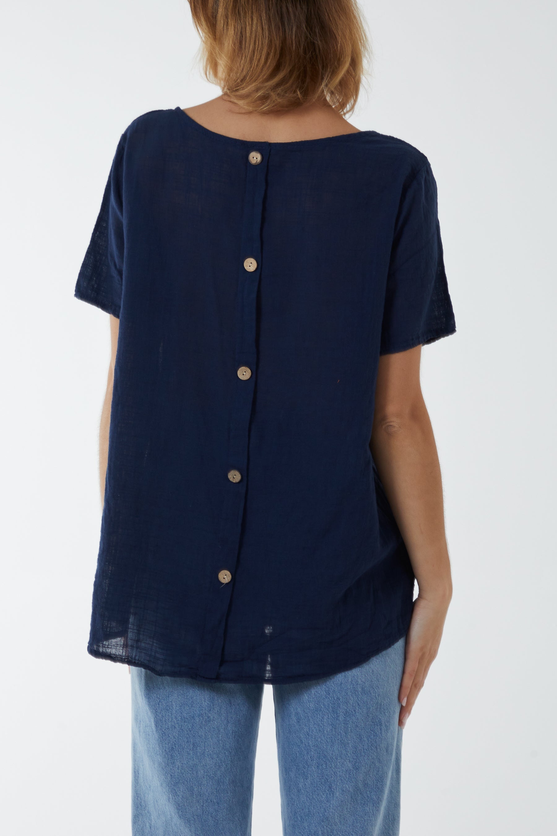 Round Neck Button Back Top Tops WearAll