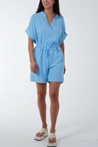 V-Neck Top and Shorts Co-Ord Set Co-Ords WearAll Light Blue One Size