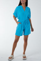 V-Neck Top and Shorts Co-Ord Set Co-Ords WearAll Turquoise One Size