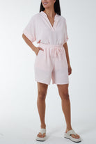 V-Neck Top and Shorts Co-Ord Set Co-Ords WearAll Pink One Size