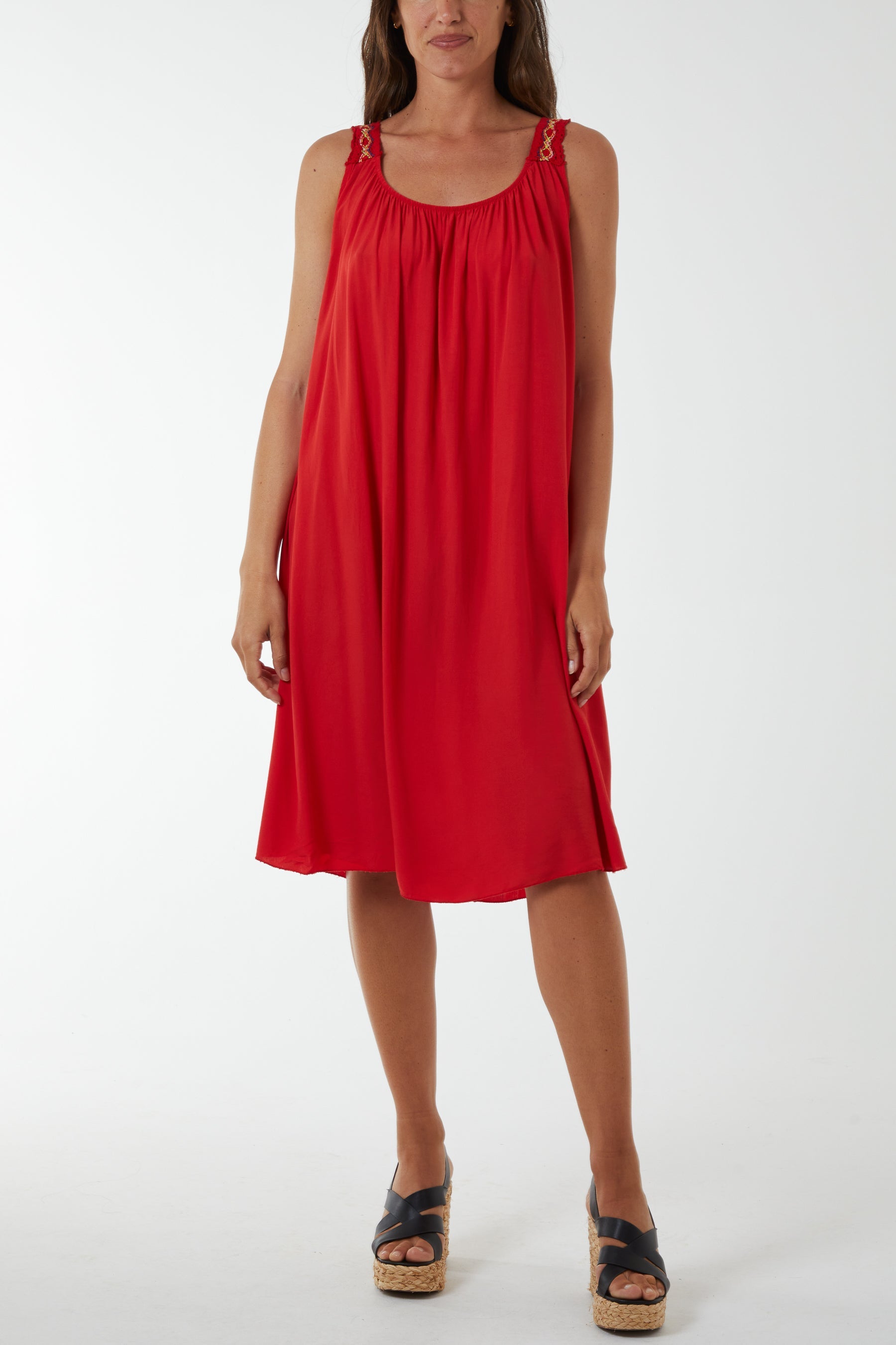 Crochet Strap Mini Dress Dresses WearAll Red One Size