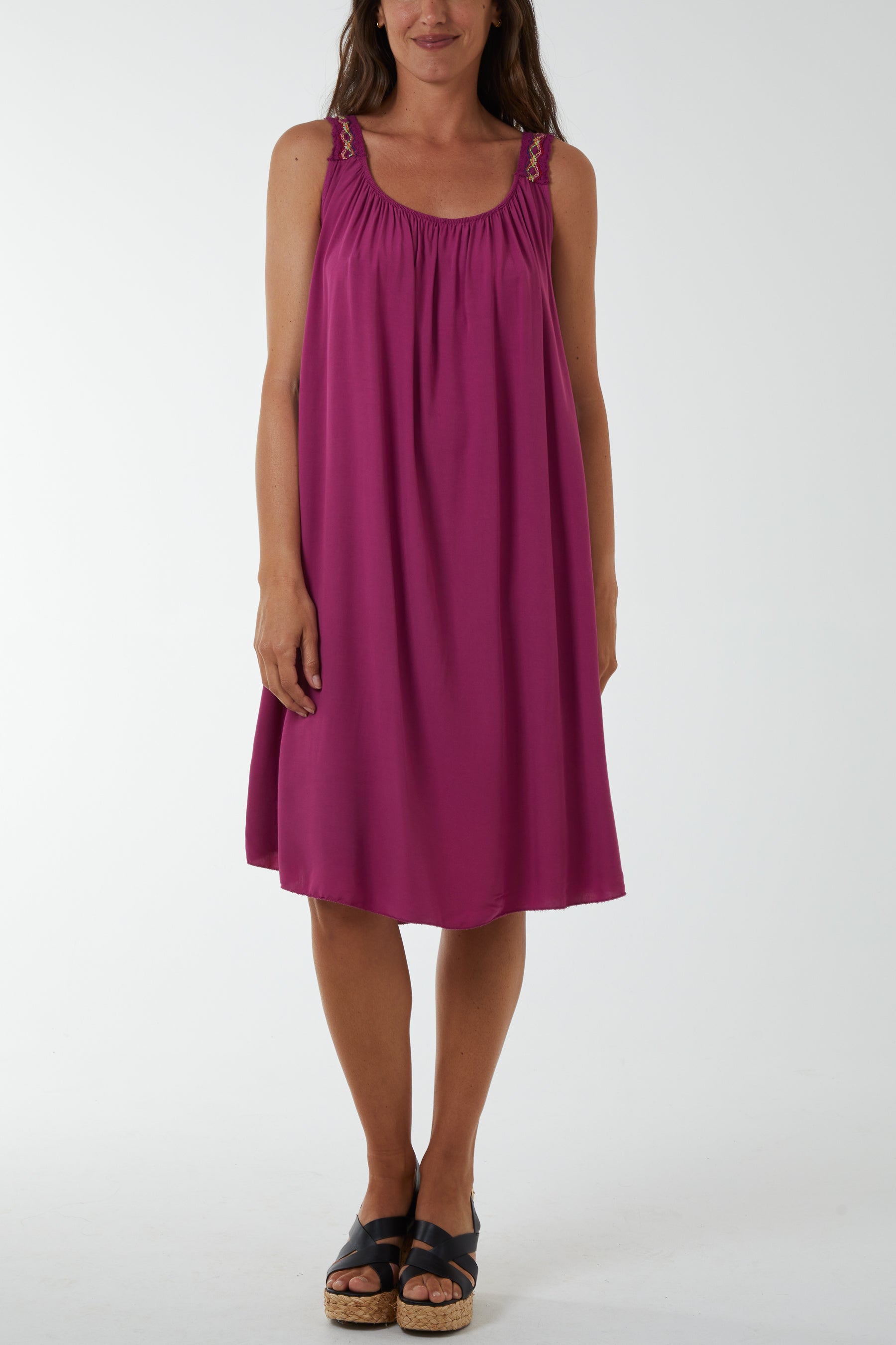 Crochet Strap Mini Dress Dresses WearAll Magenta One Size