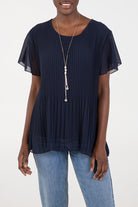 Necklace Pleated Top TOPMF2 WearAll Navy One Size