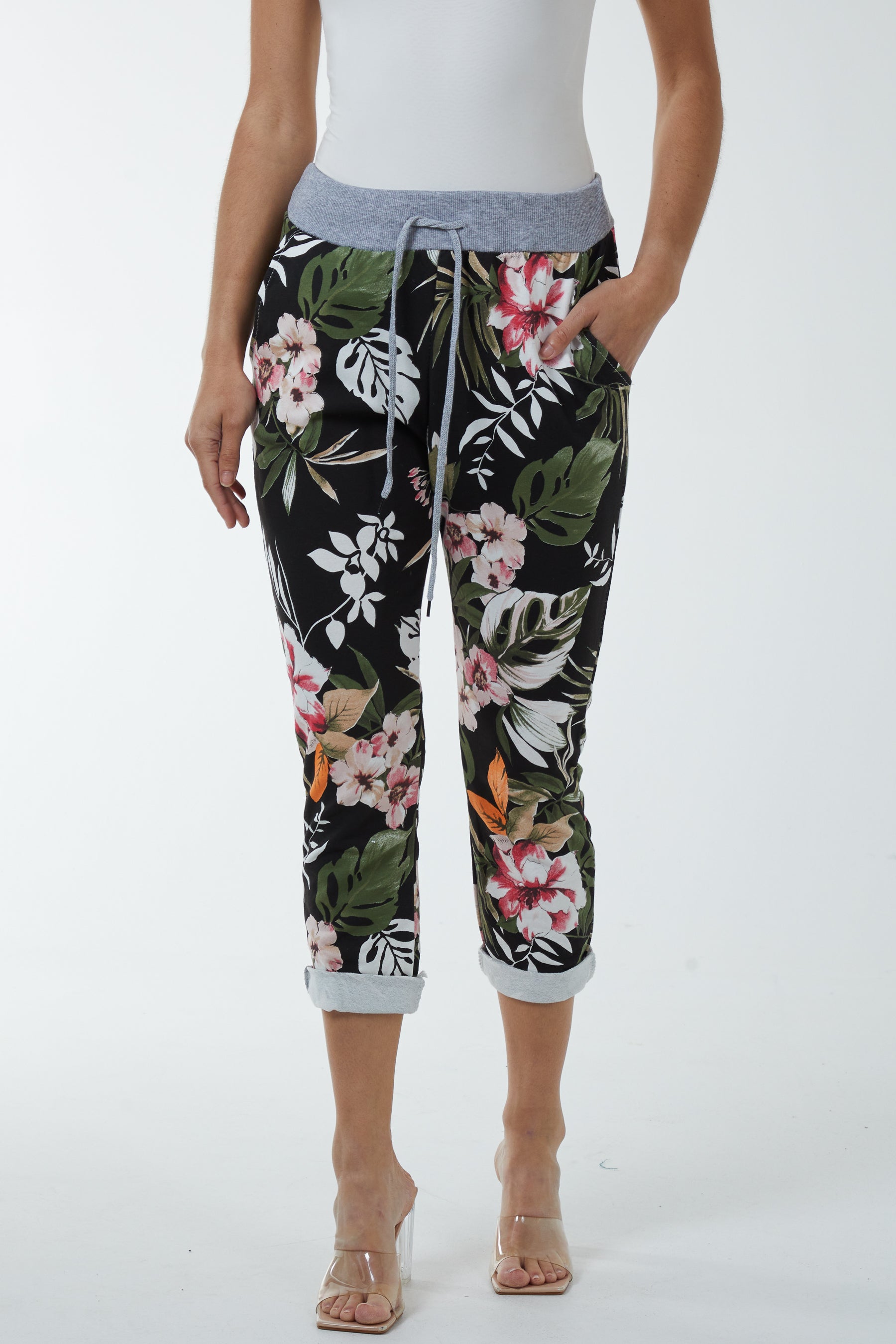 Contrast Waist Tropical Trousers Trousers WearAll Black One Size