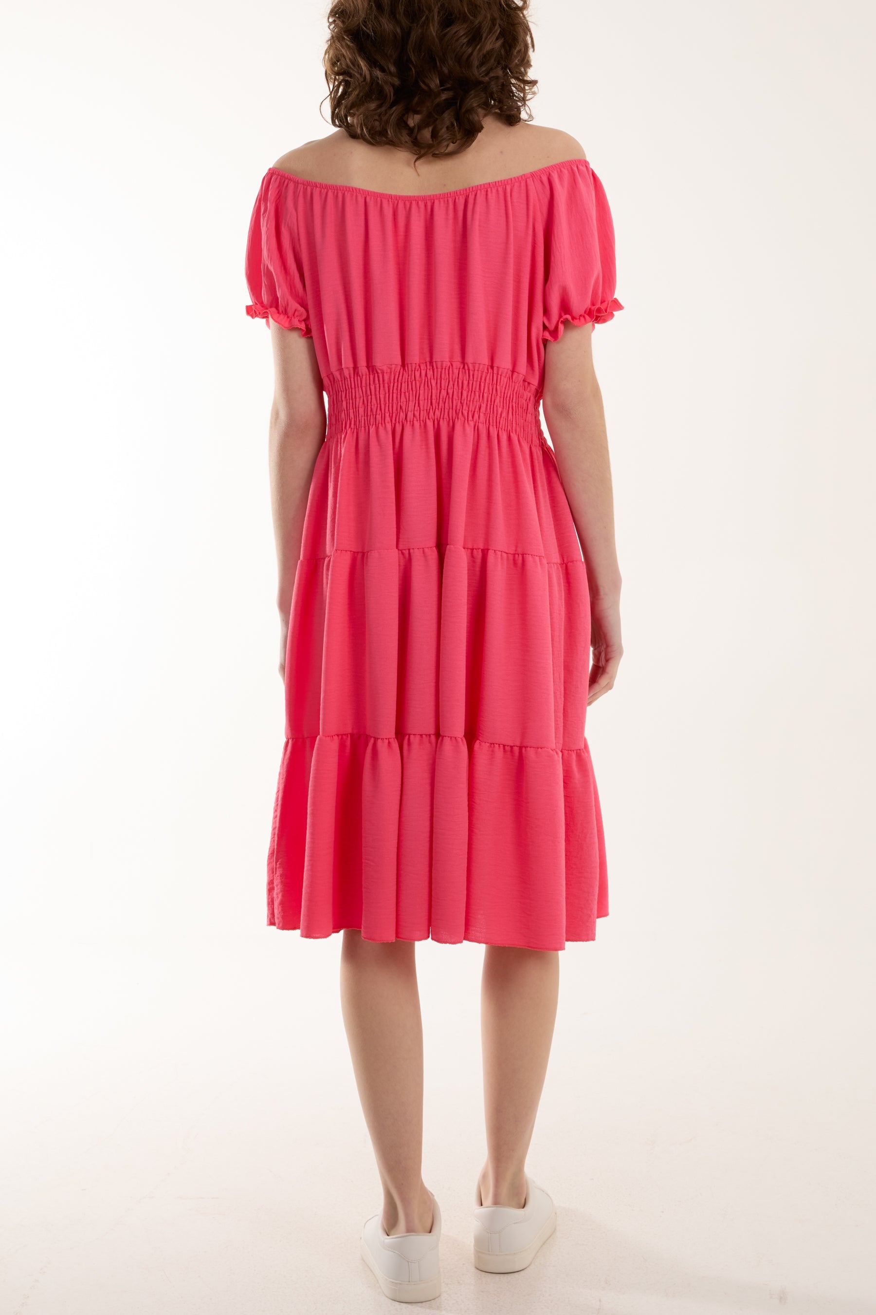 Bardot Shirred Bodice Tiered Dress Dresses WearAll