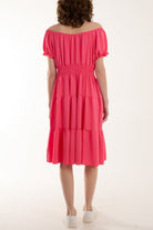 Bardot Shirred Bodice Tiered Dress Dresses WearAll