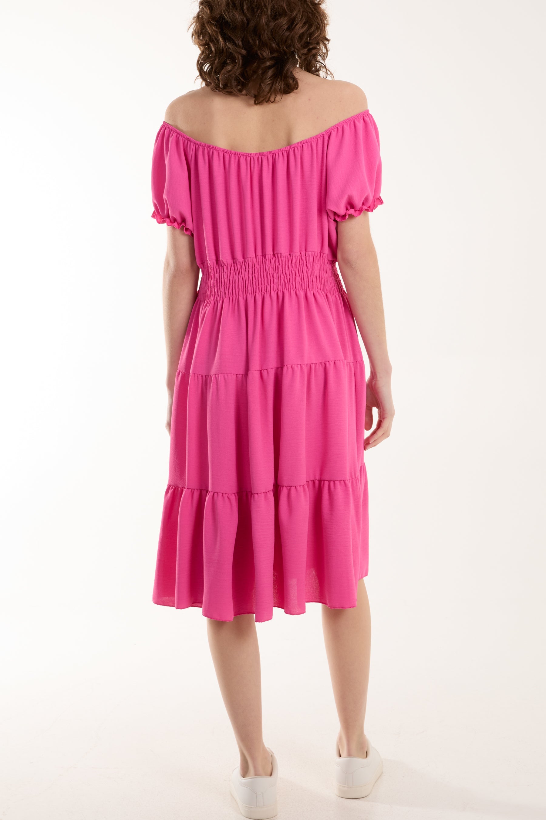 Bardot Shirred Bodice Tiered Dress Dresses WearAll